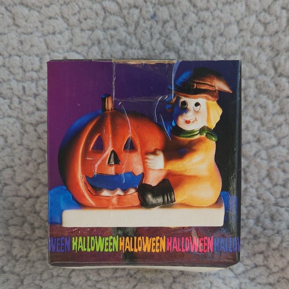 Vintage Knick Knack, Halloween Pumpkin and Scarecrow Candle Holder w/out Candle